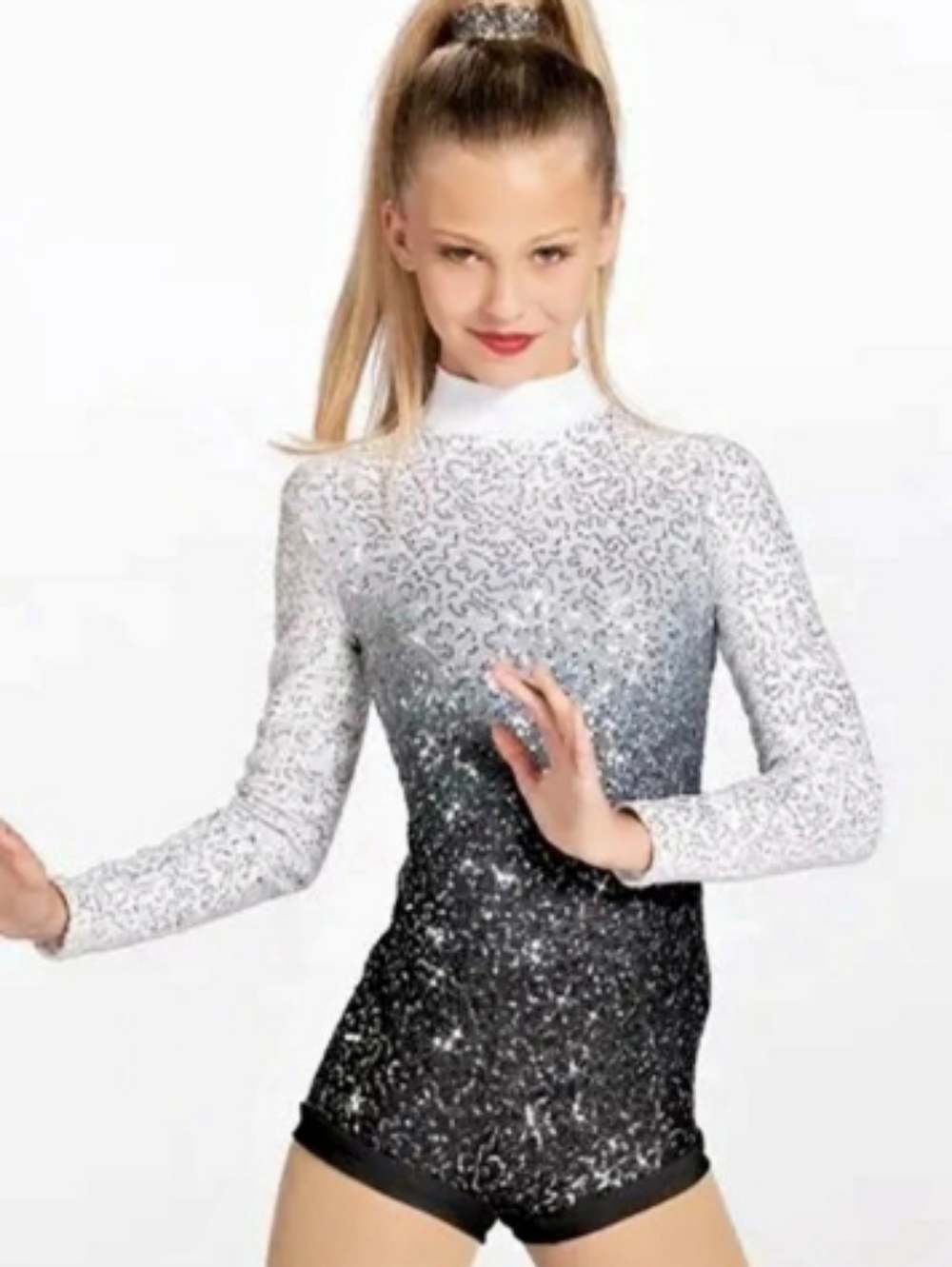 Weissman Ombre Sequin Long Sleeve Unitard in Black & Silver